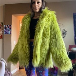 Like Green Fuzzy Faux Fur Coat Jacket
